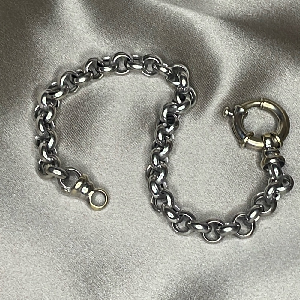 Vintage Real 14k White/Yellow Gold Rolo Link Bracelet 7.75”
